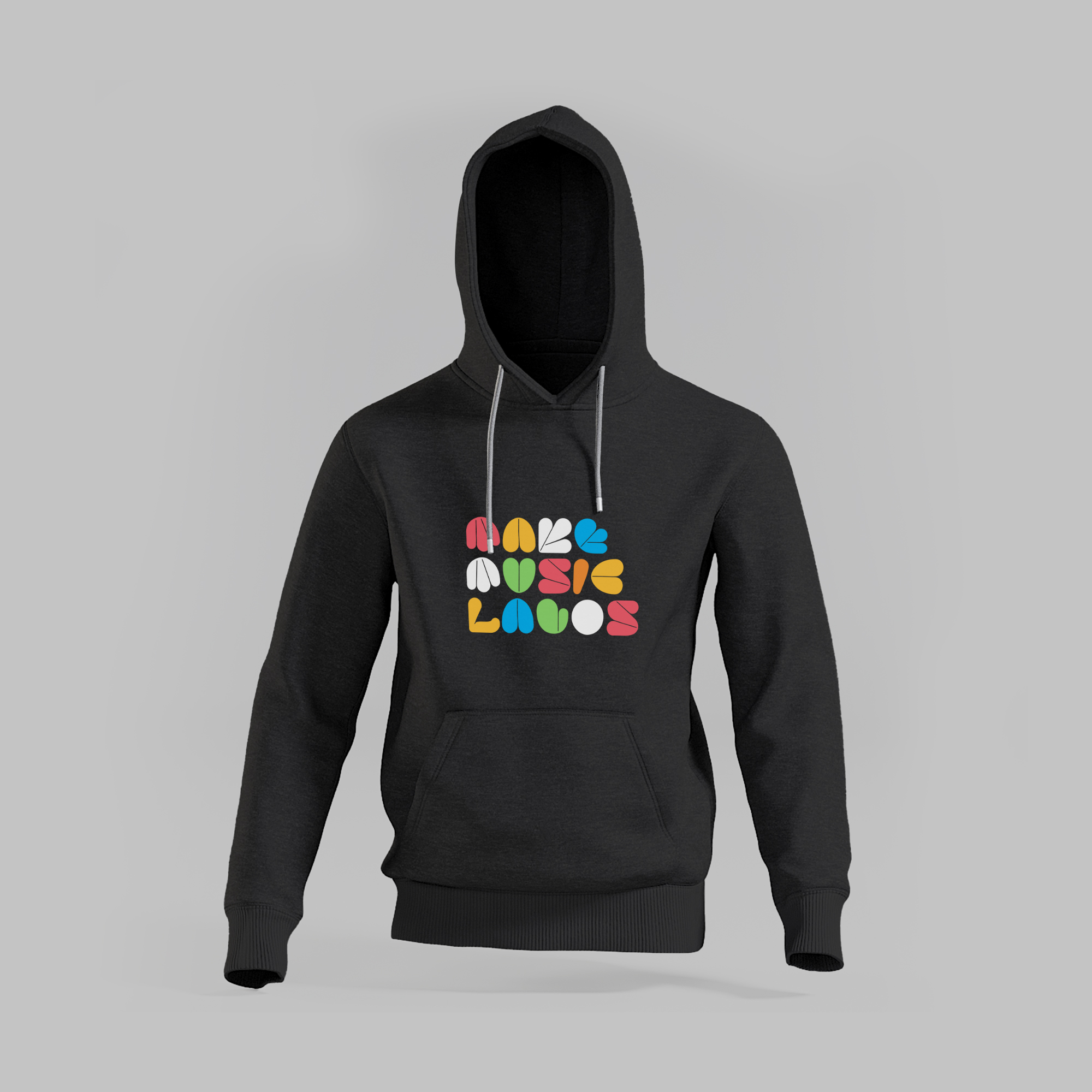Black hoodie with coloured MML design